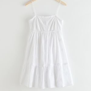 & Other Stories Frilled Spaghetti Strap Mini Dress White XS 2